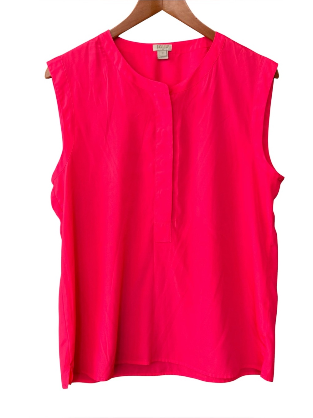 J Crew Drapey Sleeveless Popover Shirt Split Neck Bright Hot Pink E8261 size 12